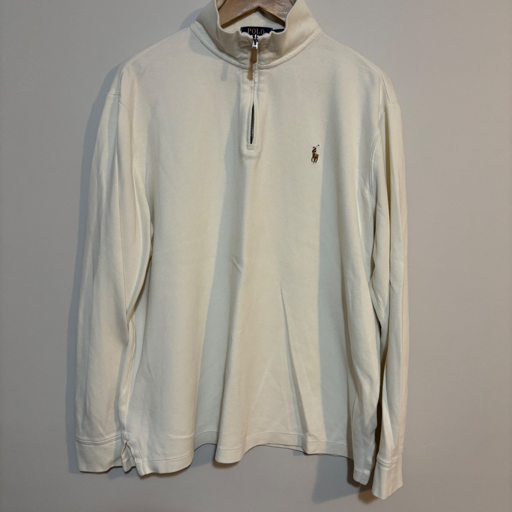Polo Ralph Lauren Mens Estate Rib Quarter Zip Pullover Cream Off White Large